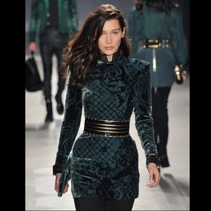 Balmain x H&M velvet green silk blend dress